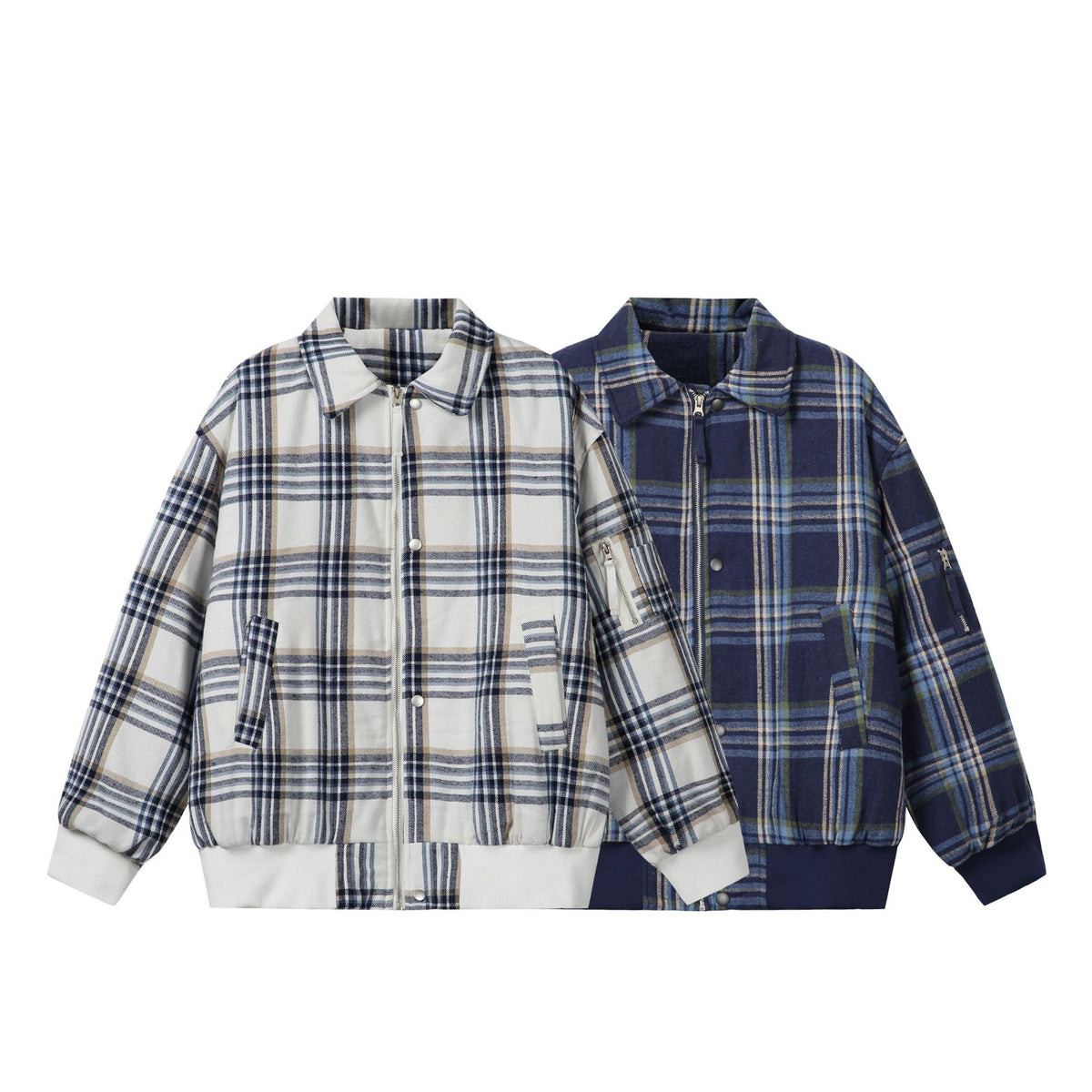 Unisex Checked Boxy Blouson in Oversized Cut with Rib Cuffs and Zipper EVA-US