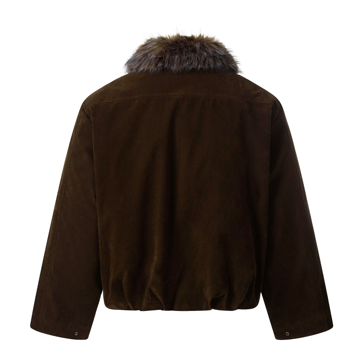 Men's Suede Bomber Jacket with Detachable Faux Fur Collar and Drawstring EVA-US