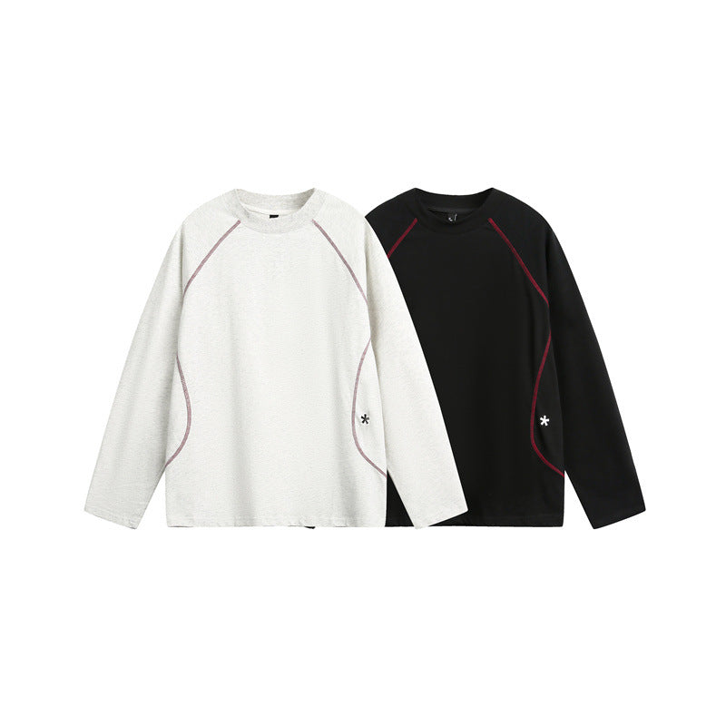 Unisex Relaxed-Fit Long Sleeve Shirt with Crew Neck, Contrasting Flatlock Seams and Soft Loopback Finish EVA-US