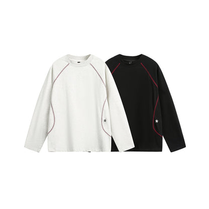 Unisex Relaxed-Fit Long Sleeve Shirt with Crew Neck, Contrasting Flatlock Seams and Soft Loopback Finish EVA-US