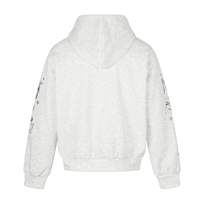 Unisex Printed Hooded Zip Jacket in Casual Boxy Cut with Full Zip EVA-US