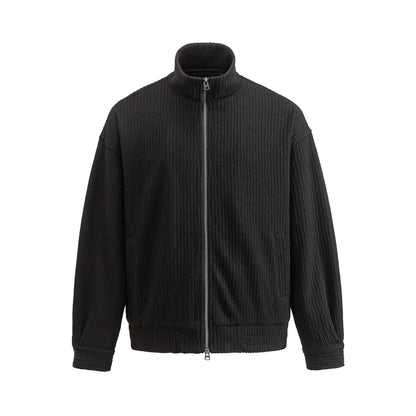 Men's Structured Boxy Jacket with Stand-Up Collar and Two-Way Zipper EVA-US