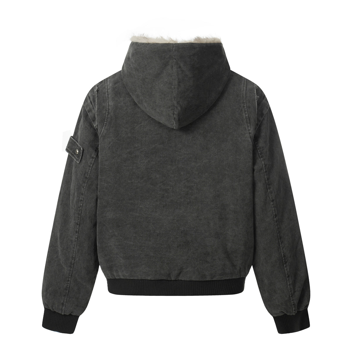 Men's Vintage-Inspired Denim Bomber Jacket with Teddy Fur Hood EVA-US