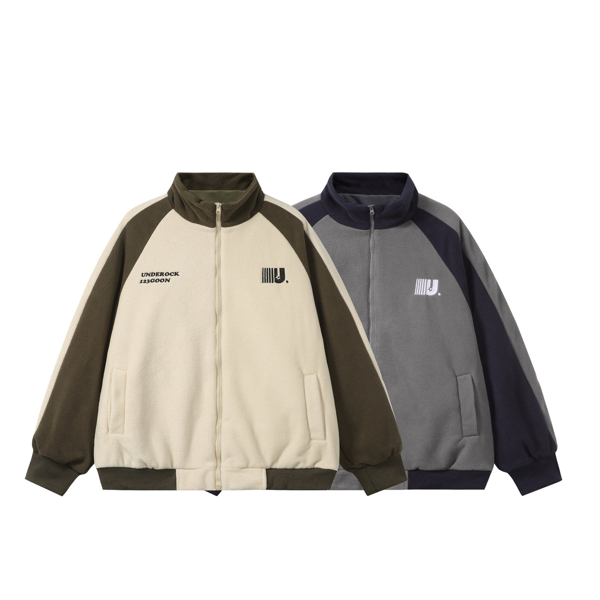 Unisex Boxy Fleece Jacket with Front Zipper, Stand Collar and Flap Pockets EVA-US