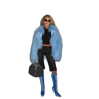 Women's Statement Shaggy Faux Fur Coat with Long Pile and Boxy Oversize Silhouette EVA-US