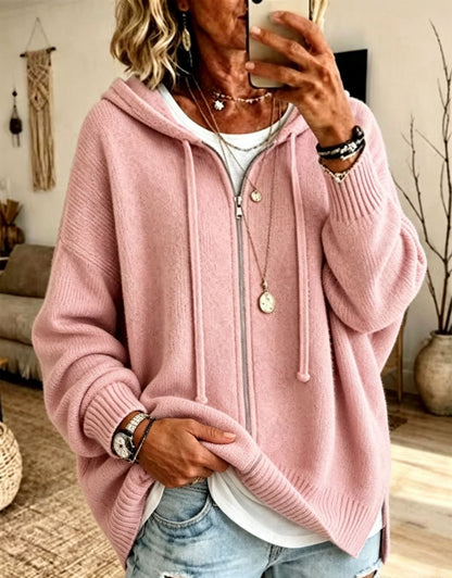 Women Oversize Hooded Zip Cardigan made of soft fine knit EVA-US