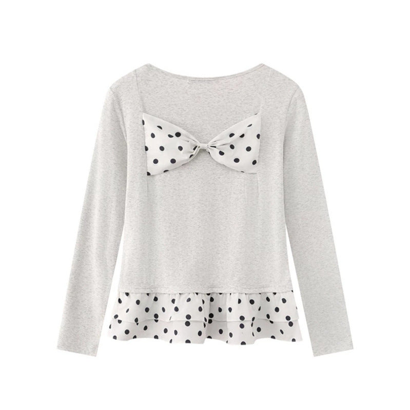 Women's Long Sleeve Henley Layering Top with Ruffle Underlay and Heart Patch EVA-US