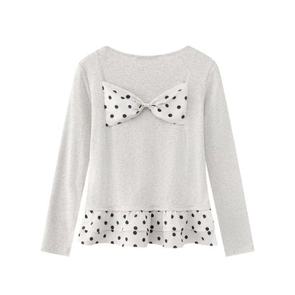 Women's Long Sleeve Henley Layering Top with Ruffle Underlay and Heart Patch EVA-US