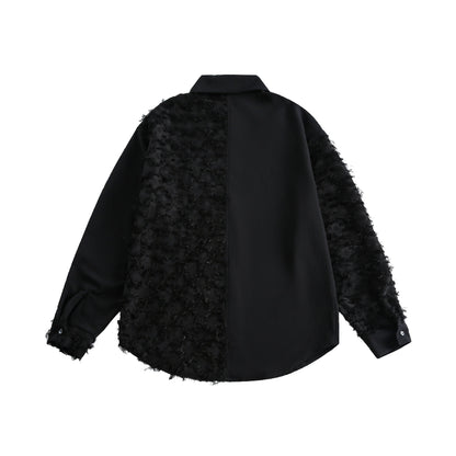 Ladies' blouse overshirt with fluffy fringe texture and Kent collar EVA-US