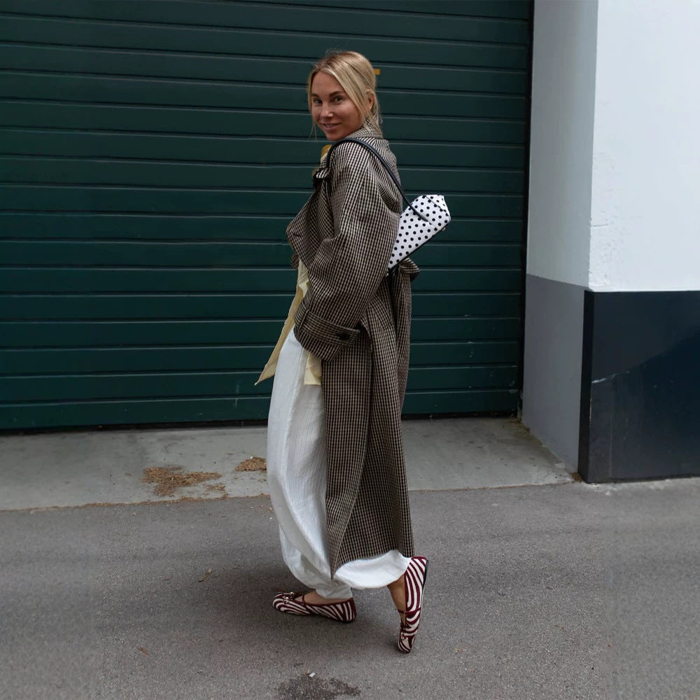 Women Oversized Coat in Glencheck with Wide Lapels and Dropped Shoulder Part EVA-US