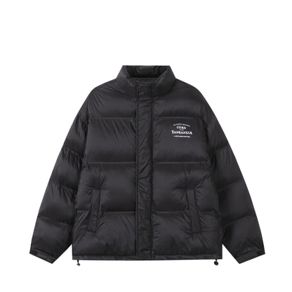 Unisex Short padded oversized jacket with high standing collar and logo print EVA-US