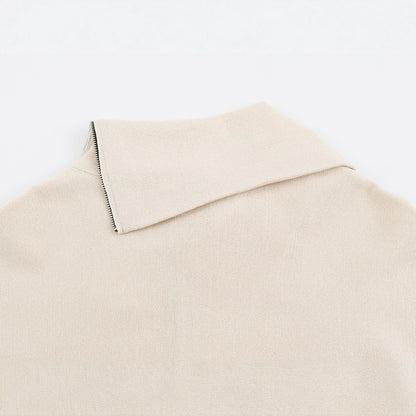 Women's Asymmetrical Fine Knit Sweater with Shawl Collar, Shoulder Zipper and Zipper Sleeves EVA-US