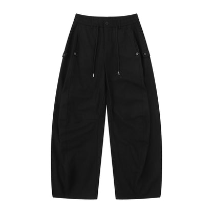 Women's utility-style culotte cargo pants with elastic drawstring waistband and flap pockets