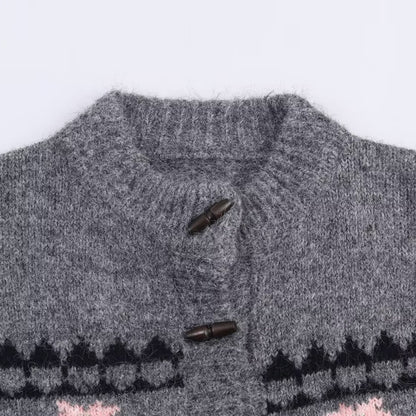 Women's Two-Piece Knit Set with Norwegian Pattern Cardigan and Flared Skirt EVA-US