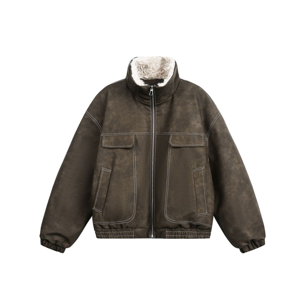 Men's Boxy Suede-Look Blouson with Teddy Lining and High Collar EVA-US