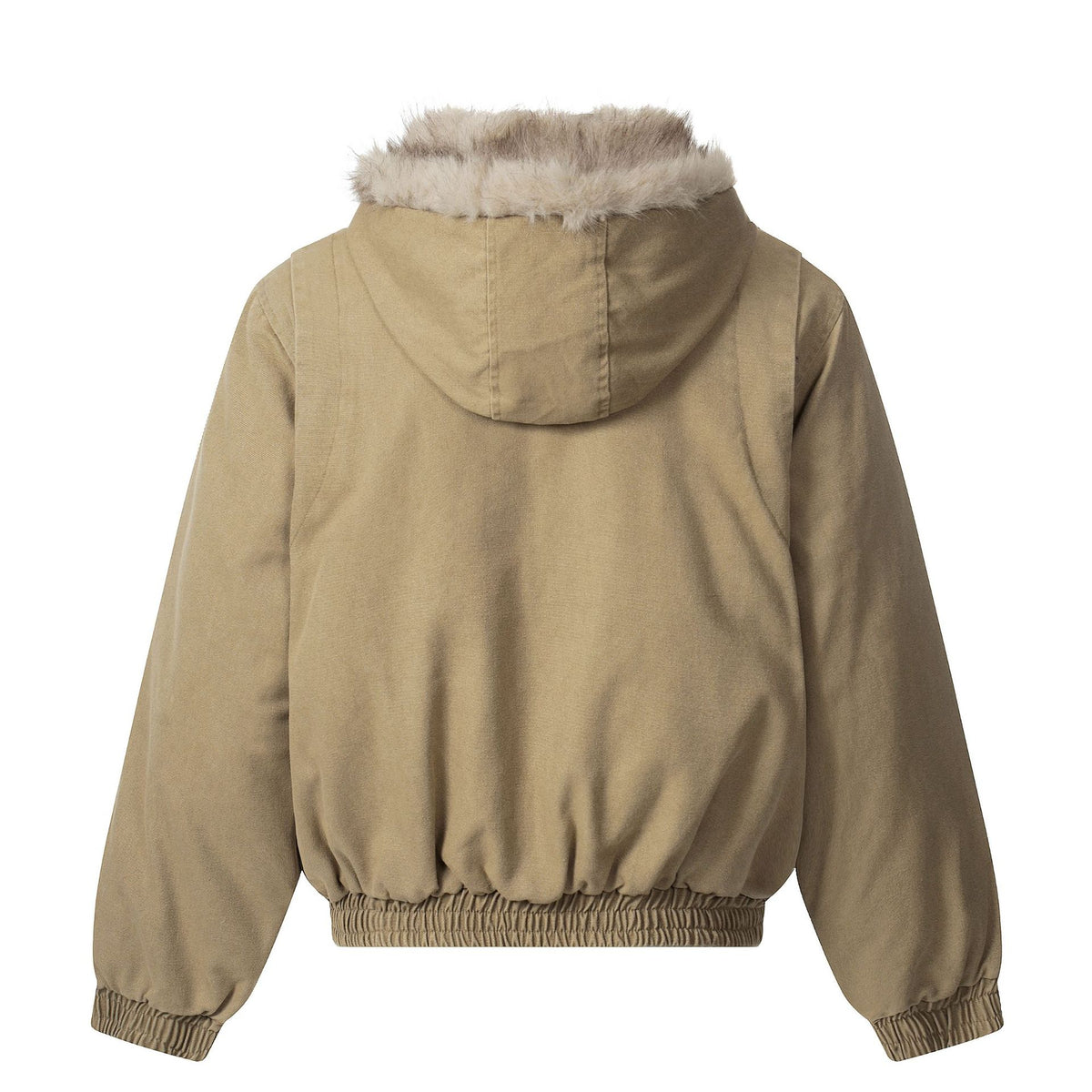 Men's canvas bomber jacket with removable faux fur hood and elastic hem EVA-US