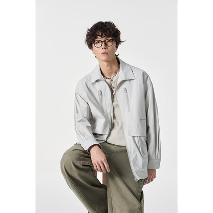 Unisex Technical Overshirt Jacket in Boxy Cut with Front Zipper and Multi-Function Pockets EVA-US