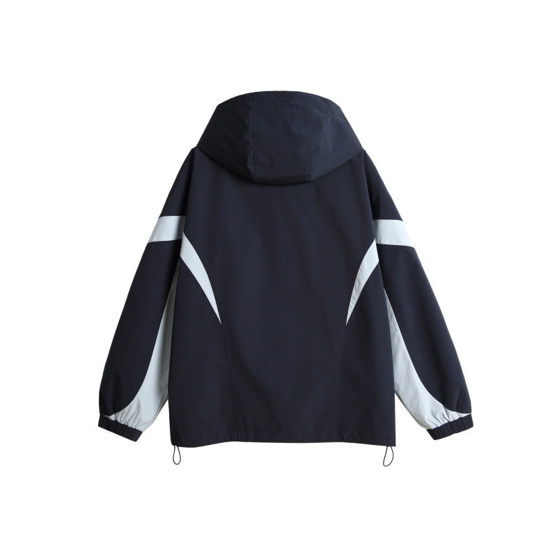Unisex Technical Hooded Windbreaker Jacket in Boxy Cut with Contrasting Panels and Water-Repellent Zippers EVA-US
