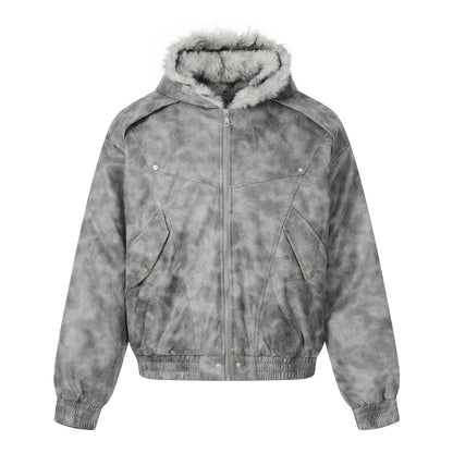 Women's short jacket in vintage suede look with hood and teddy lining EVA-US