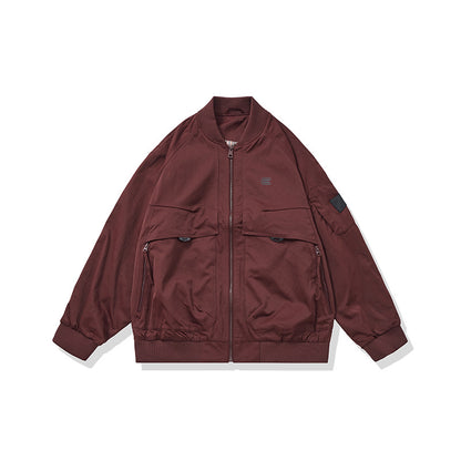 Unisex Short Cut Boxy Bomber Jacket in Utility Look with Front Zip, Flap Pockets and Ribbed Cuffs EVA-US