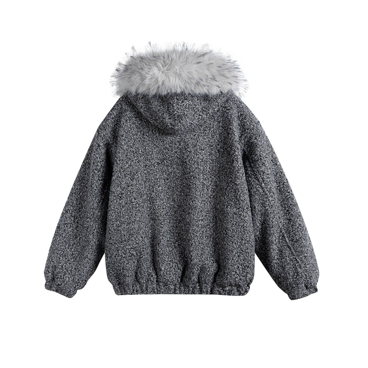 Women's Boucle Blouson Jacket with Voluminous Faux Fur Collar and Thermal Lining EVA-US