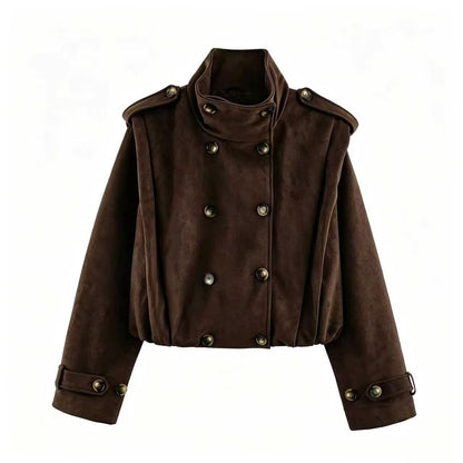 Women’s short jacket in sailor and military mix with high stand-up collar, epaulettes and fitted drawstring EVA-US