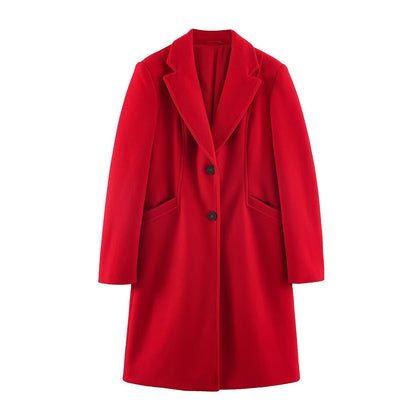 Women's Tailored Wool Look Coat with Notched Lapels and Welt Pockets EVA-US