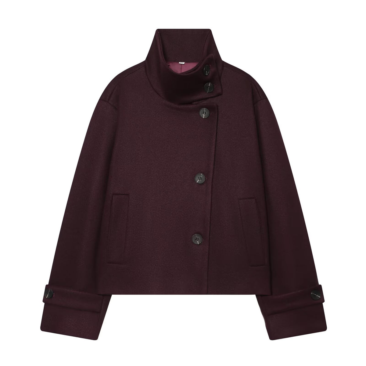 Women's Short Cape Jacket made of Wool Blend with High Roll Neck and Cuff Detail EVA-US