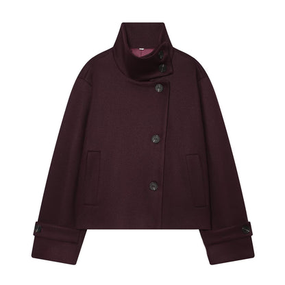 Women's Short Cape Jacket made of Wool Blend with High Roll Neck and Cuff Detail EVA-US