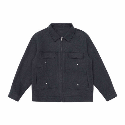 Men's Wool Blend Shacket with Zipper, Flap Pockets and Boxy Silhouette EVA-US