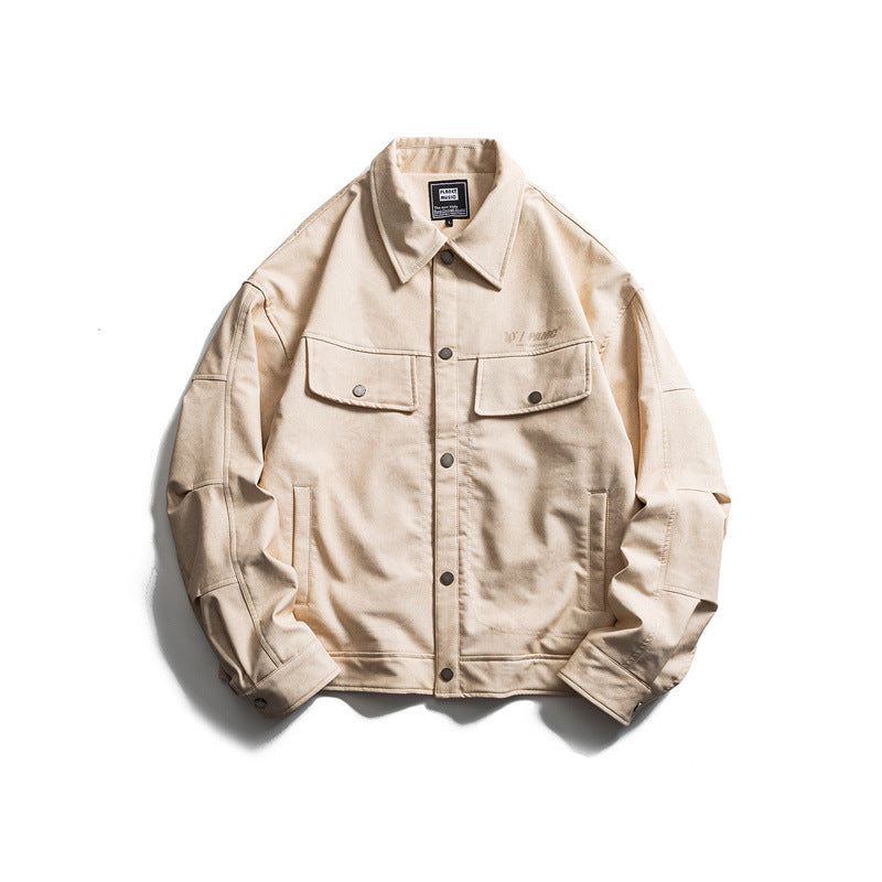 Men's short-cut canvas trucker with velour look, flap pockets and press stud placket EVA-US