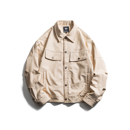 Men's short-cut canvas trucker with velour look, flap pockets and press stud placket EVA-US