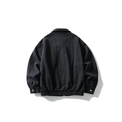 Men's short-cut boxy blouson with contrasting leather collar EVA-US