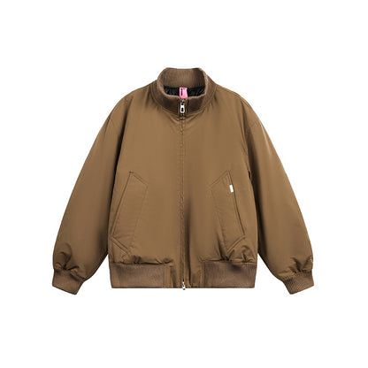 Unisex Boxy Bomber Jacket in Oversize Style with Ribbed Cuffs and Two-Way Zipper EVA-US
