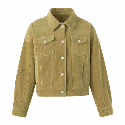 Women's short-cut cord trucker jacket in boxy cut with flap pockets EVA-US