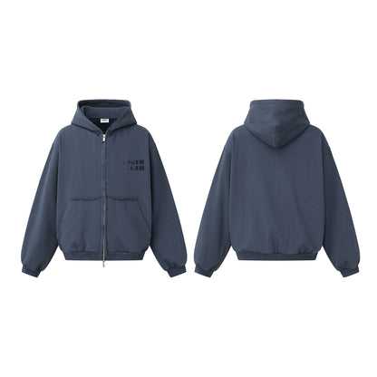 Unisex Oversized Zip-Hoodie in Boxy-Cut with frayed hem edges and kangaroo pocket EVA-US