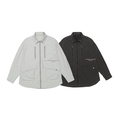 Unisex Technical Overshirt Jacket in Boxy Cut with Front Zipper and Multi-Function Pockets EVA-US