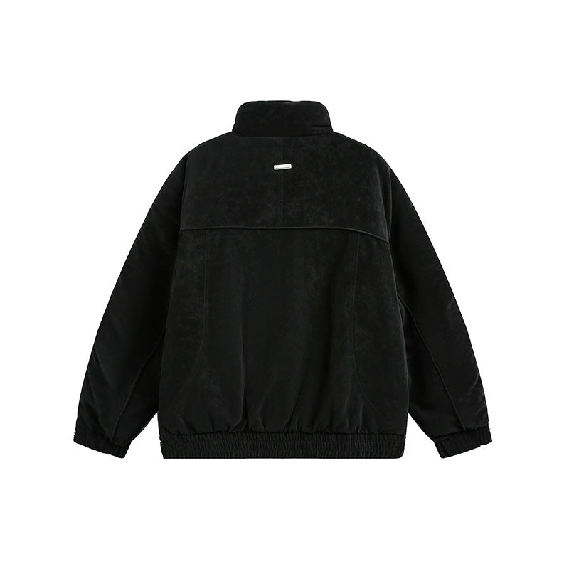 Men's Oversized Padded Bomber Jacket with Stand-Up Collar, Zipper Pockets, and Elastic Hem EVA-US