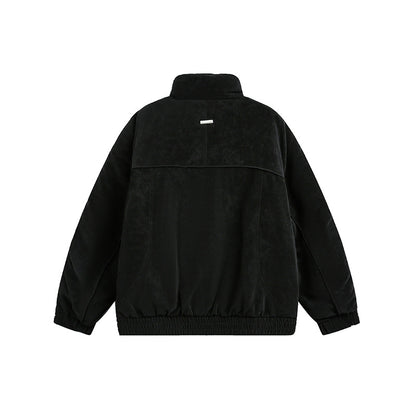 Men's Oversized Padded Bomber Jacket with Stand-Up Collar, Zipper Pockets, and Elastic Hem EVA-US