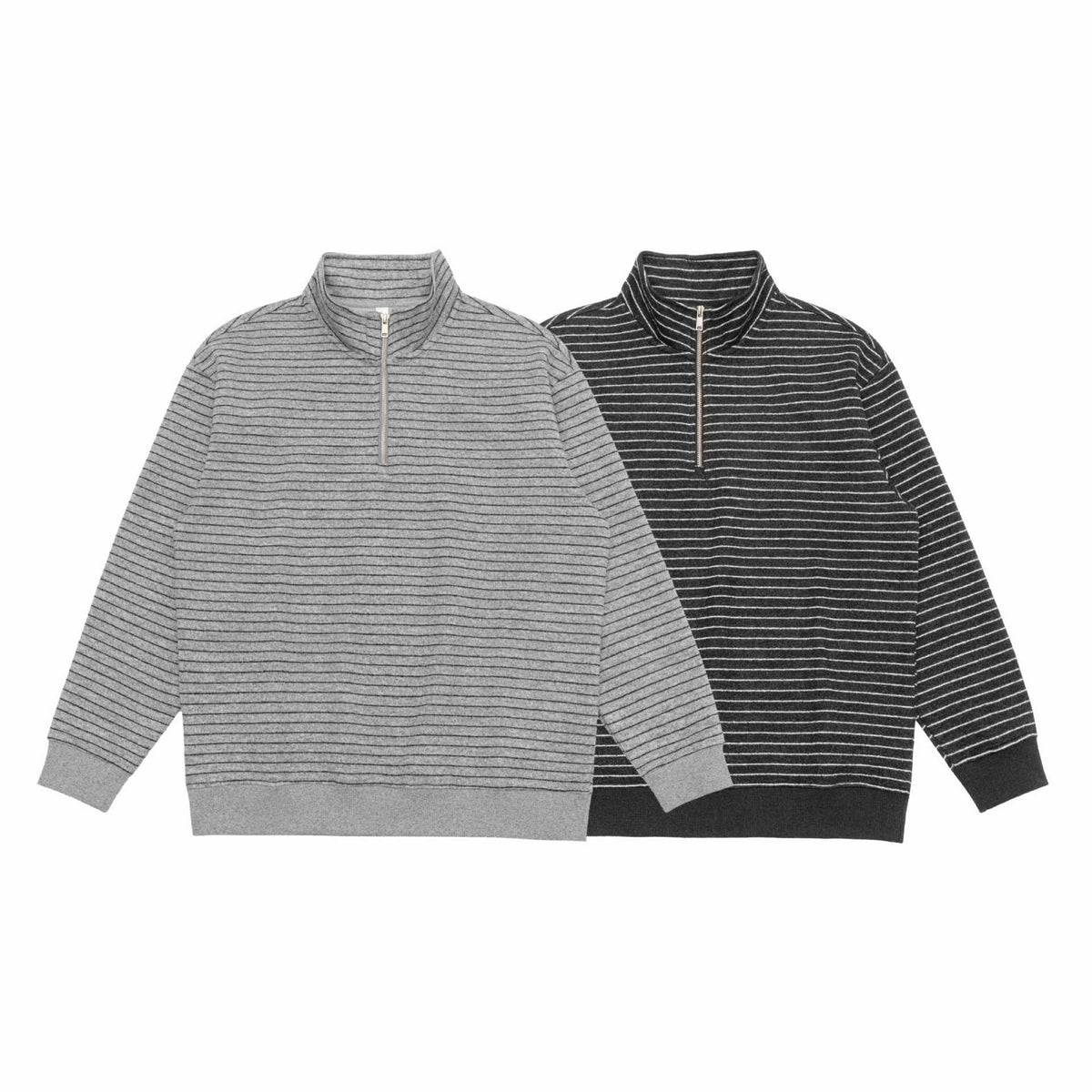 Men's fine knit half-zip sweater with stand-up collar and fine stripes EVA-US