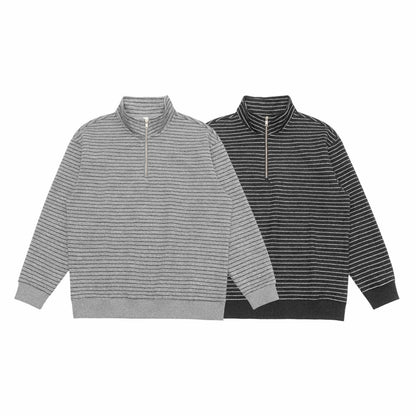 Men's fine knit half-zip sweater with stand-up collar and fine stripes EVA-US