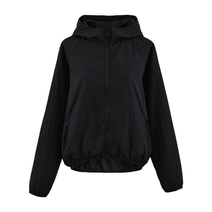 Women's Ultralight Hooded Windbreaker with Extended Back Hem and Elastic Hem EVA-US