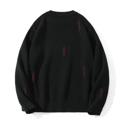 Women Comfortable Ribbed Knit Sweater in Oversize Silhouette with Round Neck and Subtle Destroyed Look