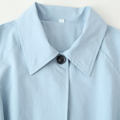 Women's Light Maxi Trench Coat with Concealed Button Placket, Ties Belt and Shirt Collar EVA-US