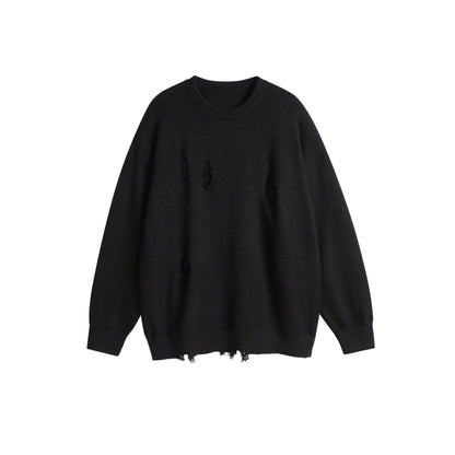 Unisex Oversize Knit Sweater with Destroyed Detail and Ribbed Cuffs EVA-US