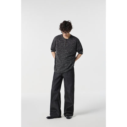 Unisex Thermal Waffle Knit Henley Shirt with Button Placket and Ribbed Texture EVA-US