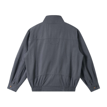 Men's Lightweight Canvas Field Jacket with Stand-Up Collar, Concealed Zipper and Elastic Hem EVA-US