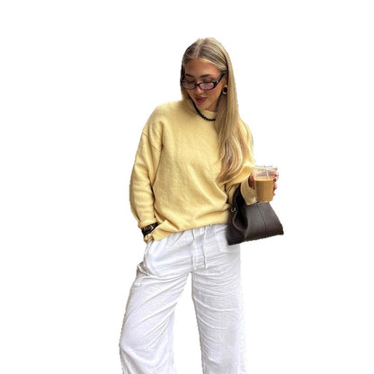 Women's Boxy Fine Knit Sweater with Raglan Sleeves and Ribbed Cuff EVA-US