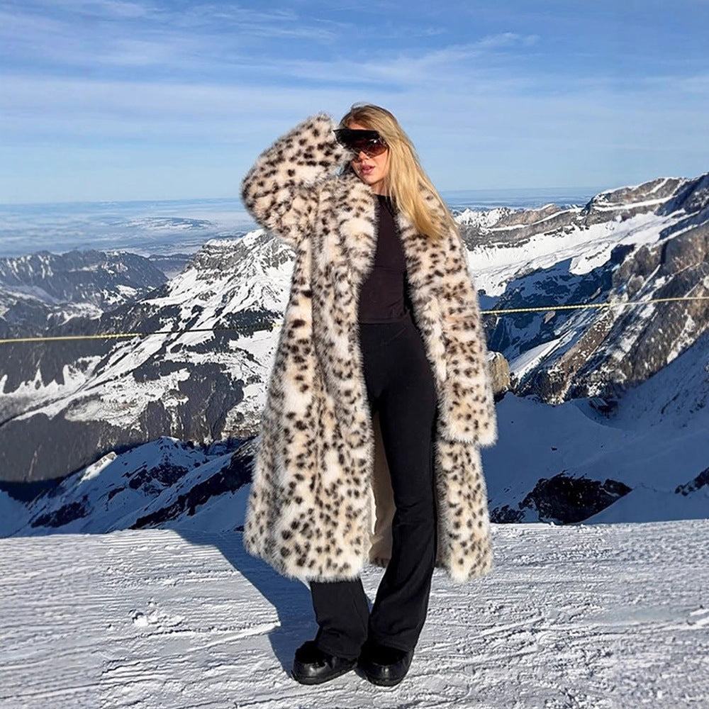 Women Longer Dotted Faux Fur Coat with Oversized Cut EVA-US