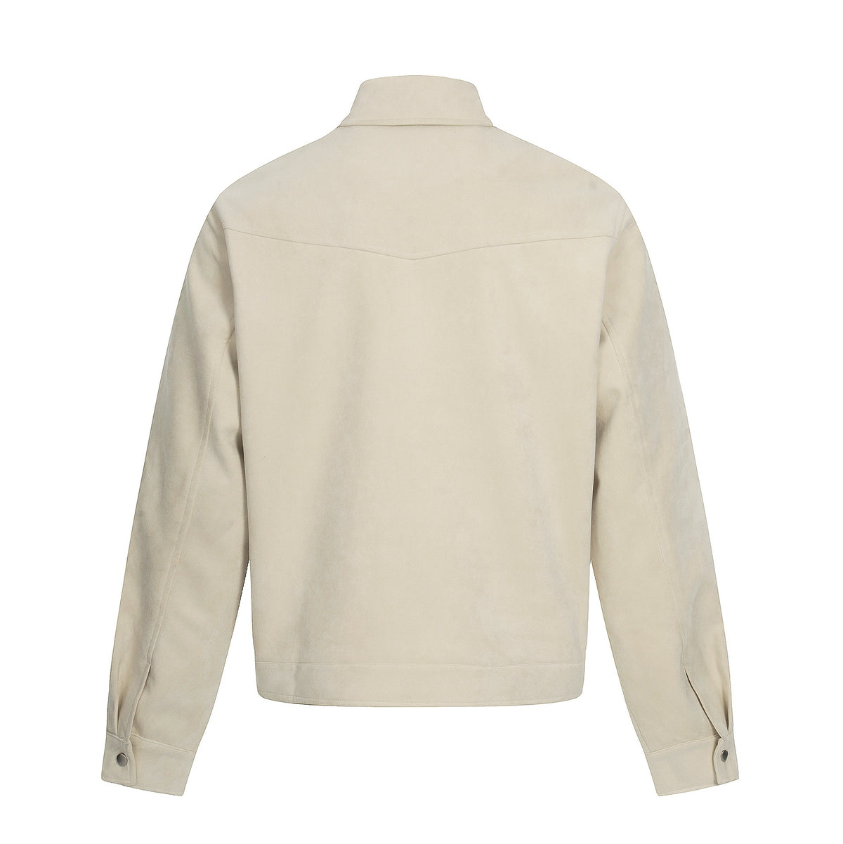 Men's short-cut suede leather blouson with stand-up collar, decorative embroidery, and toggle closure EVA-US